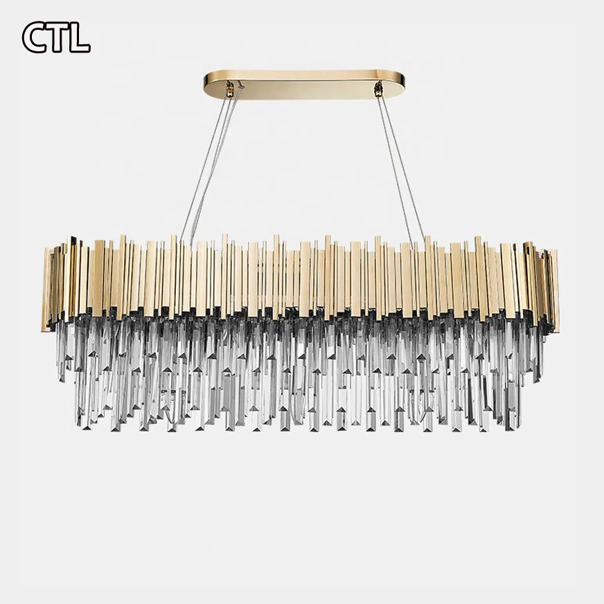 Wholesale kitchen rectangular metal gold chandelierfocus light diode chandelier living room large luxury k9 crystal chandelier