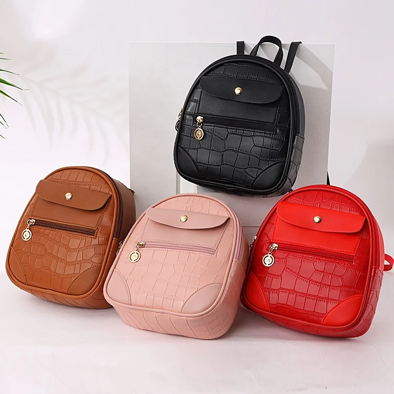 Hot Sale Mini Pu Leather Shoulder Bag Solid Color Stone Pattern Small Backpack Purse for Women Girls