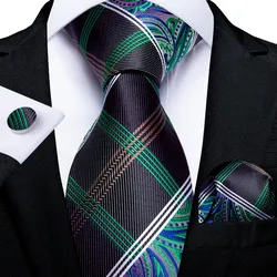 Classic Black Green Jacquard check Silk Tie Set for Men