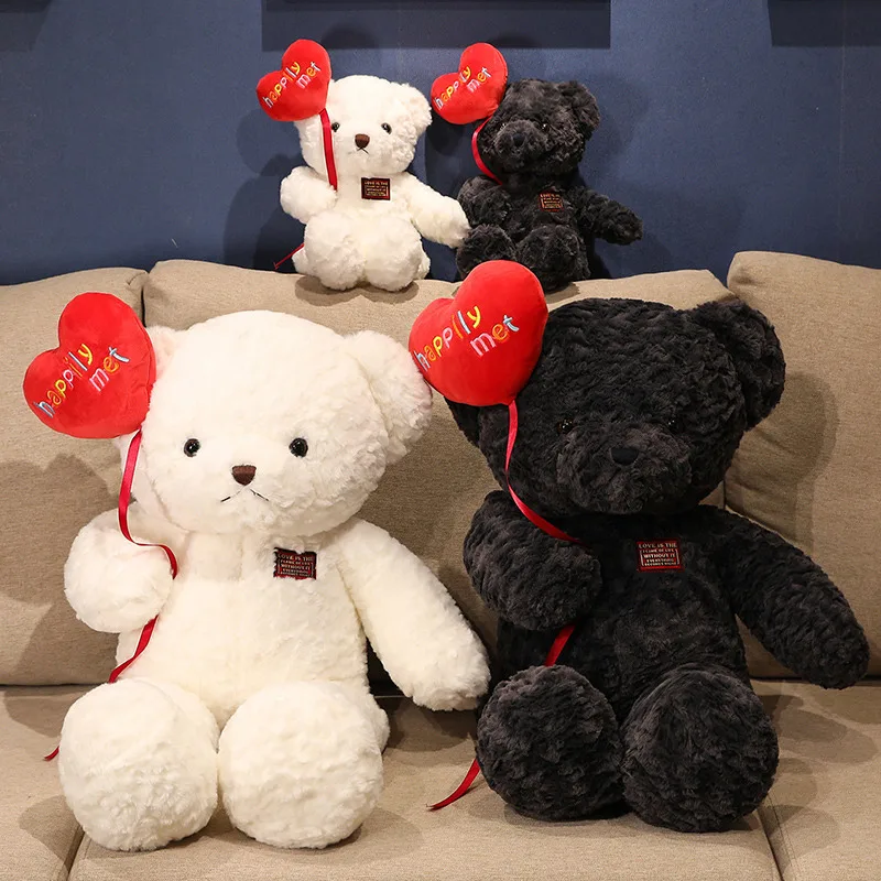 Happily Met Valentines Teddy Bears Wholesale Cuddly Soft Teddy Bear Stuffed Animal Holding Red Heart