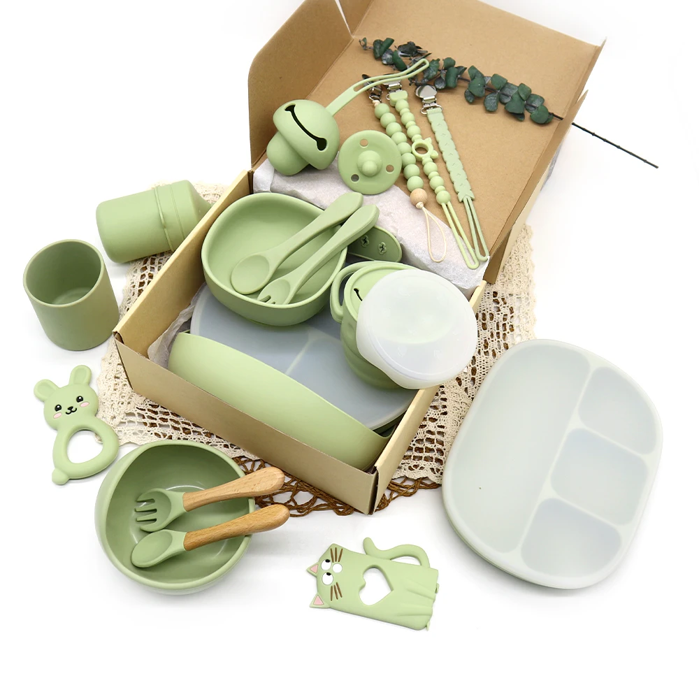 Washable Food Grade Silicone Teether Silicone Baby Bibs Soft Silicone Plate Toddler Bowl Set Waterproof