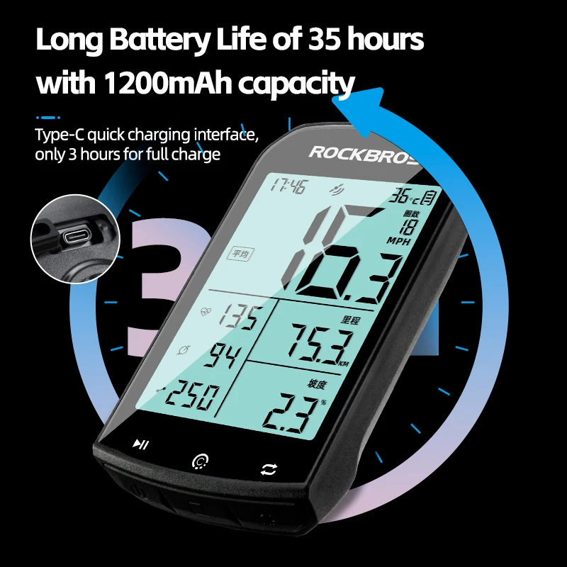 ROCKBROS High Quality Wireless Waterproof Heart Rate Monitor GPS Cycling Speedometer Bicycle Computer