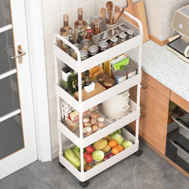 Wholesale Movable portable shelf multi-level kitchen floor mobile vegetable basket Kitchen supplies display hollow tray