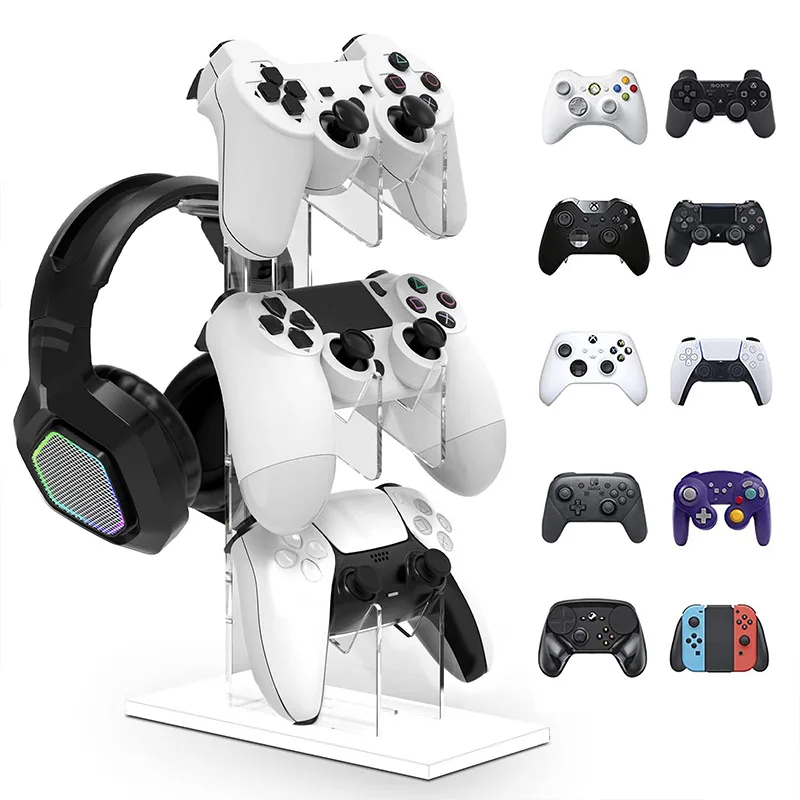 Universal 3 Tier Controller Holder and for PS5 Xbox ONE Switch Controller Stand Gaming Accessories Clear Acrylic Headset Stand