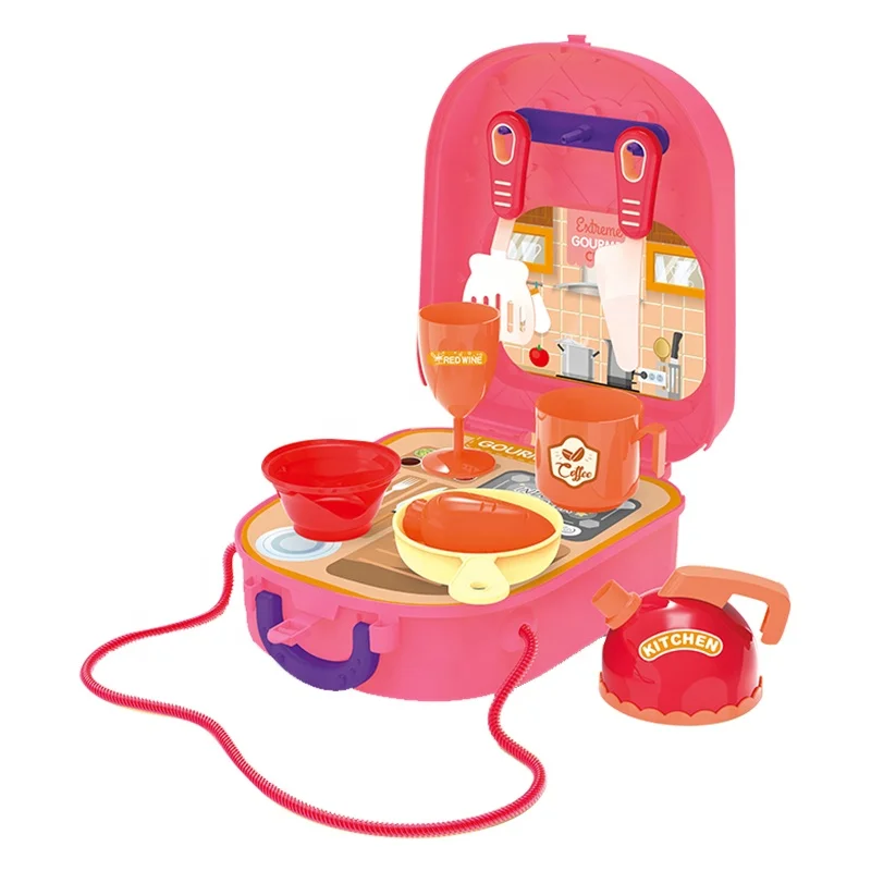 Promotional baby kitchen talented chef toys kitchen set cookware toy with bagpack