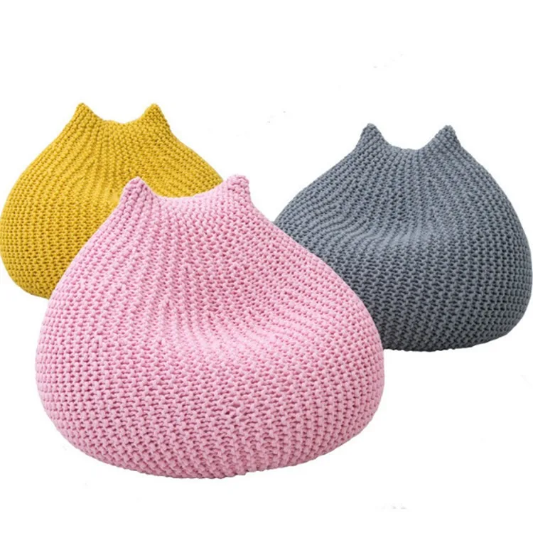 Wholesale Rabbit Ears Thick Cotton Thread Lazy Sofa Knitting Bean Bag Cover Removable Knitted Ottoman Pouf