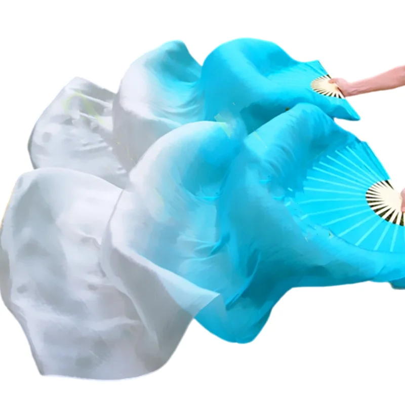 2 Colors Gradient Silk Veil Extra Long Double Sided Belly Dance Fan 180cm Pairs Adults Women ATS Concert Music Show Costume