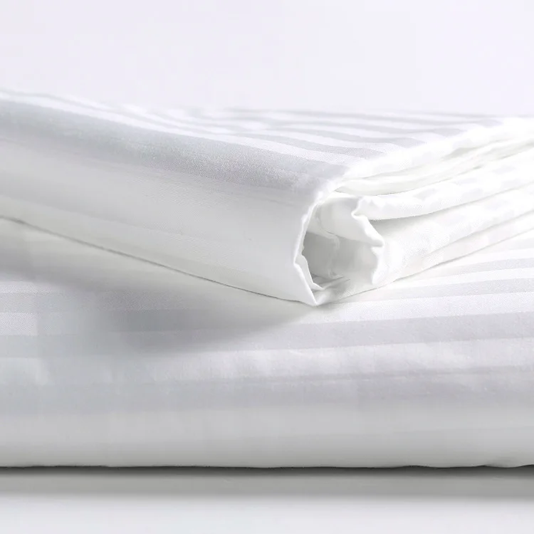 Hotel 240TC 40S 3cm stripe 4 Piece Single Double Queen King Hotel Bed Sheet 100% Cotton Embroidered Duvet Cover Bedding Set