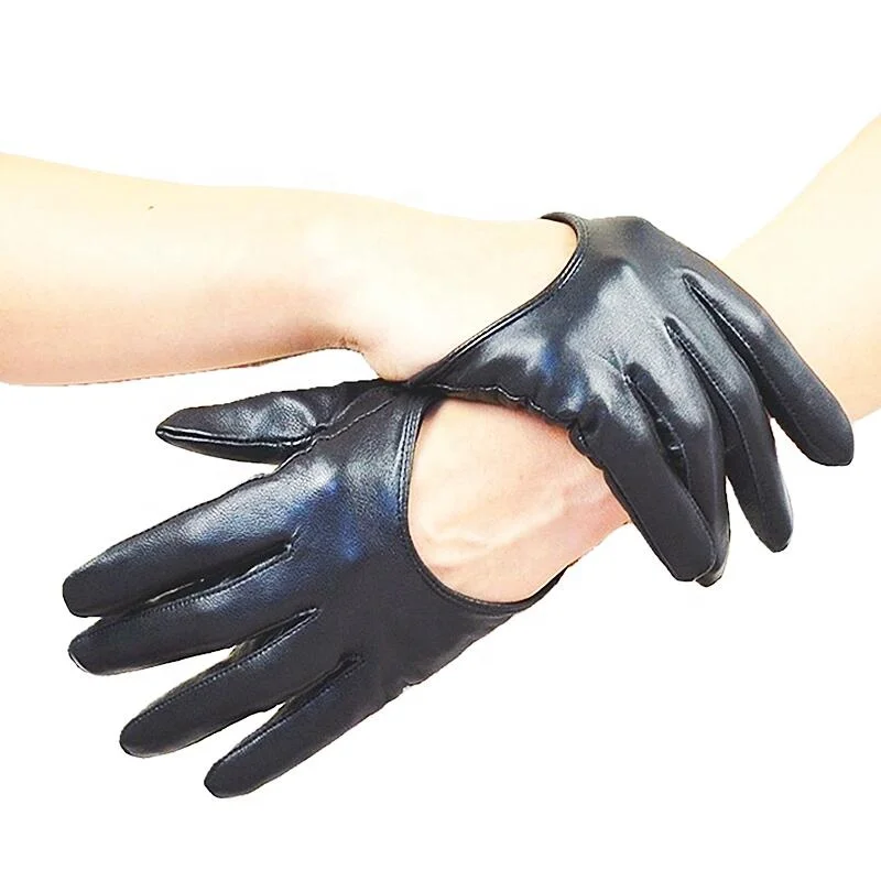 Wholesale Women Trendy Style 100% SheepLeather Black Half palm Gloves Size S/M/L/XL/2XL Evening party Gloves