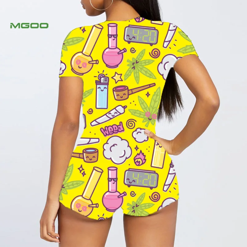 
MGOO Short Onesie For Women Stock Sleep Onesie Yellow Weeds Onesie Adult Jumpsuit 