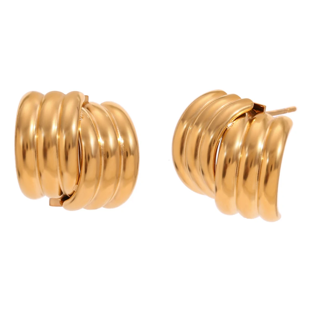 Stylish Three-layer Striped Stainless Steel PVD Gold Plated Cross Drop Earrings Prevent Allergy Women Unusual Jewelry Gift