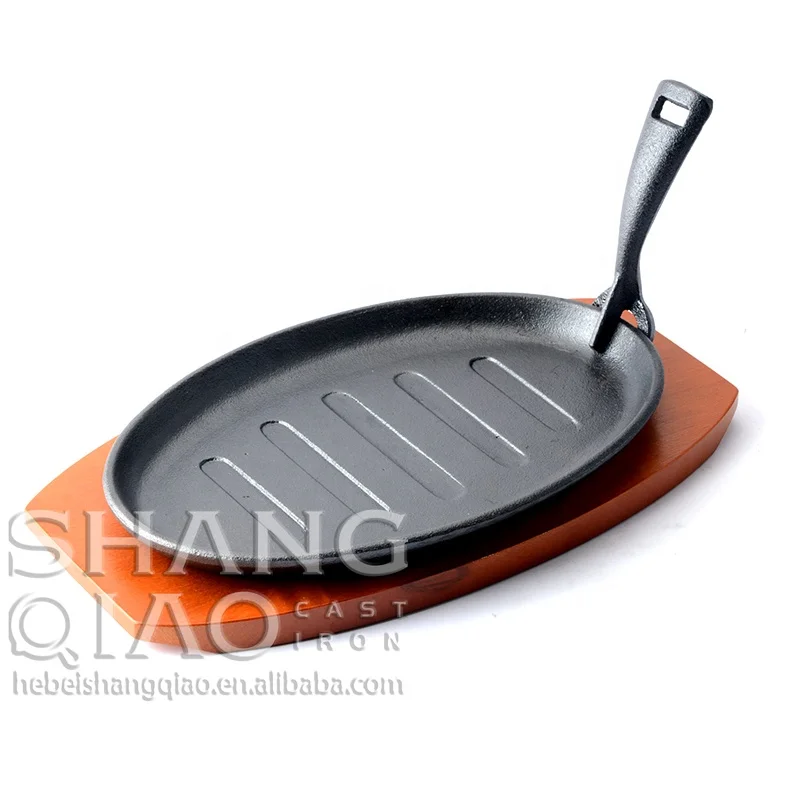 Предварительно приправленная чугунная тарелка для стейка с деревянным основанием/подносом Fajita Skillet Серверная Sizzler