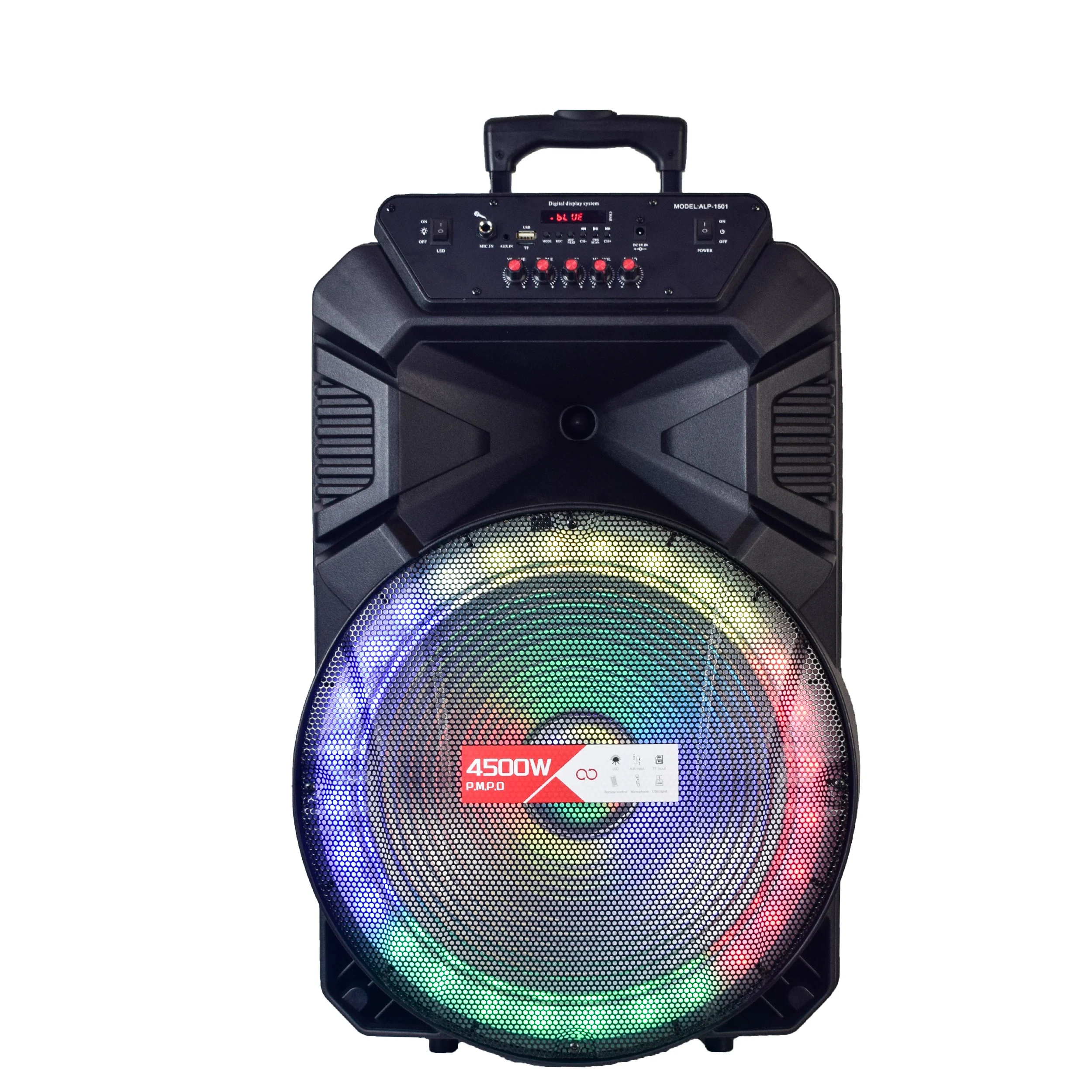 15' big stock BT speakers caixa de som amplificada RGB  light outdoor dj sound system trolley speaker with mic