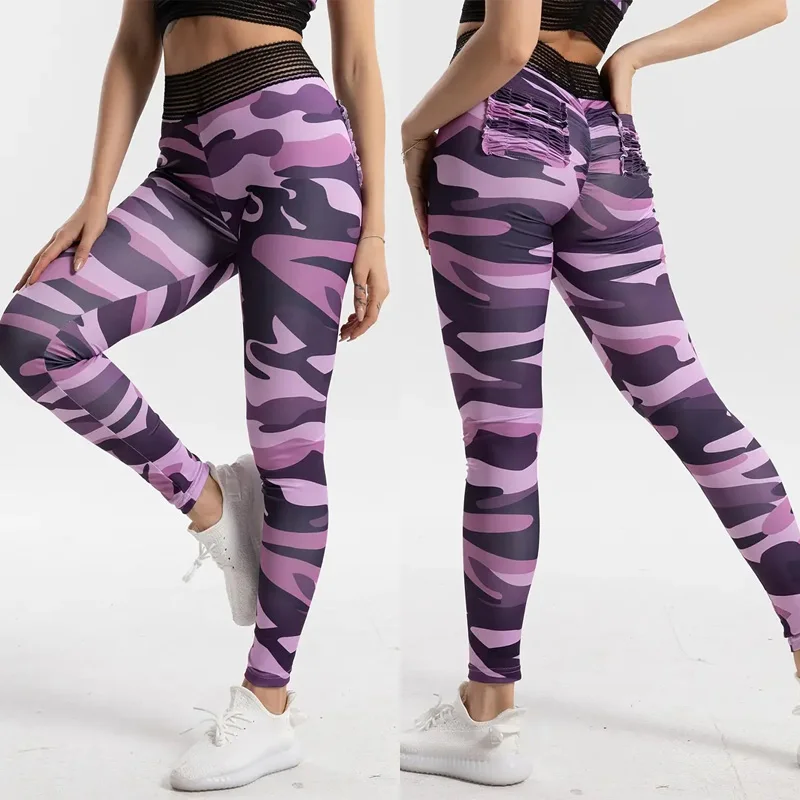 Seamless gym sport workout yoga sports camouflage fitness pocket Graphic printed yoga leggings for women push upp