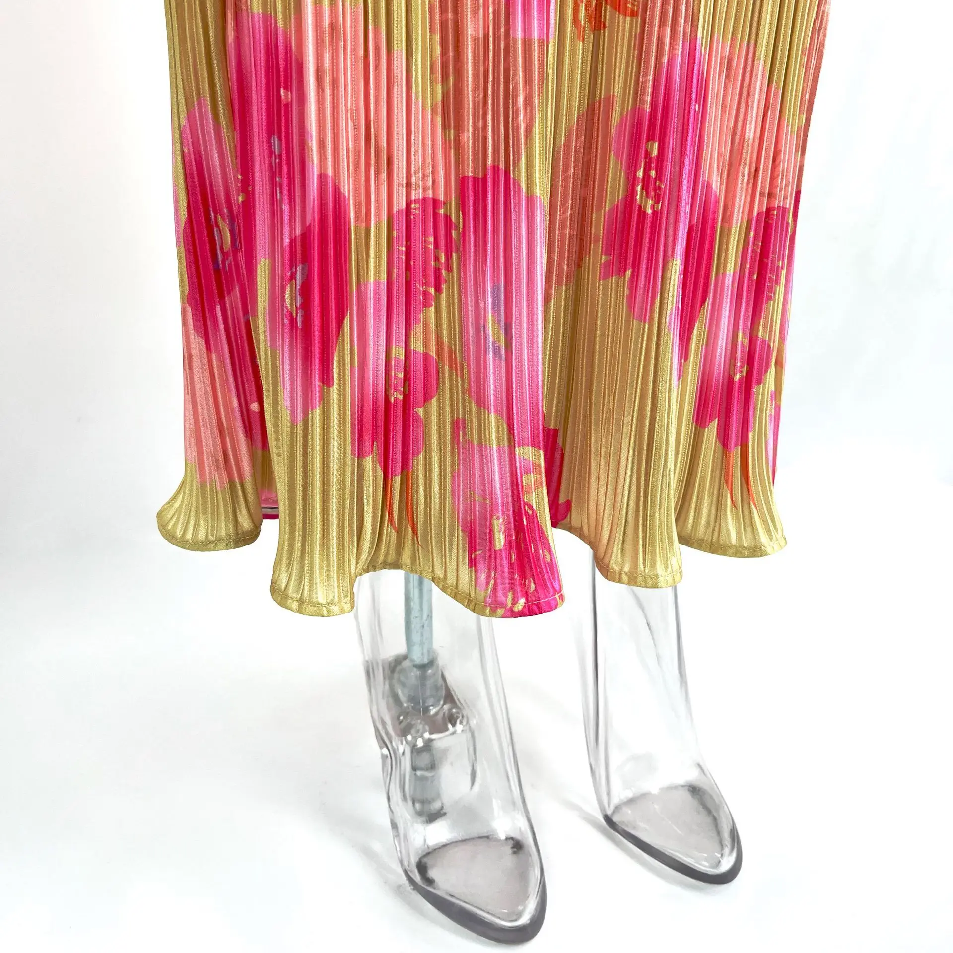 2024 European American  explosion-top print pleated slimming bow long dress