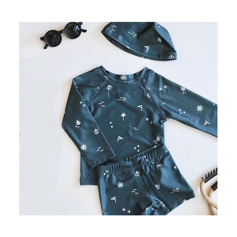 OEKO-TEX Customized Design Printing Rash Grard Shorts Set Long Sleeved Shorts Kids Boys Swimwear Set