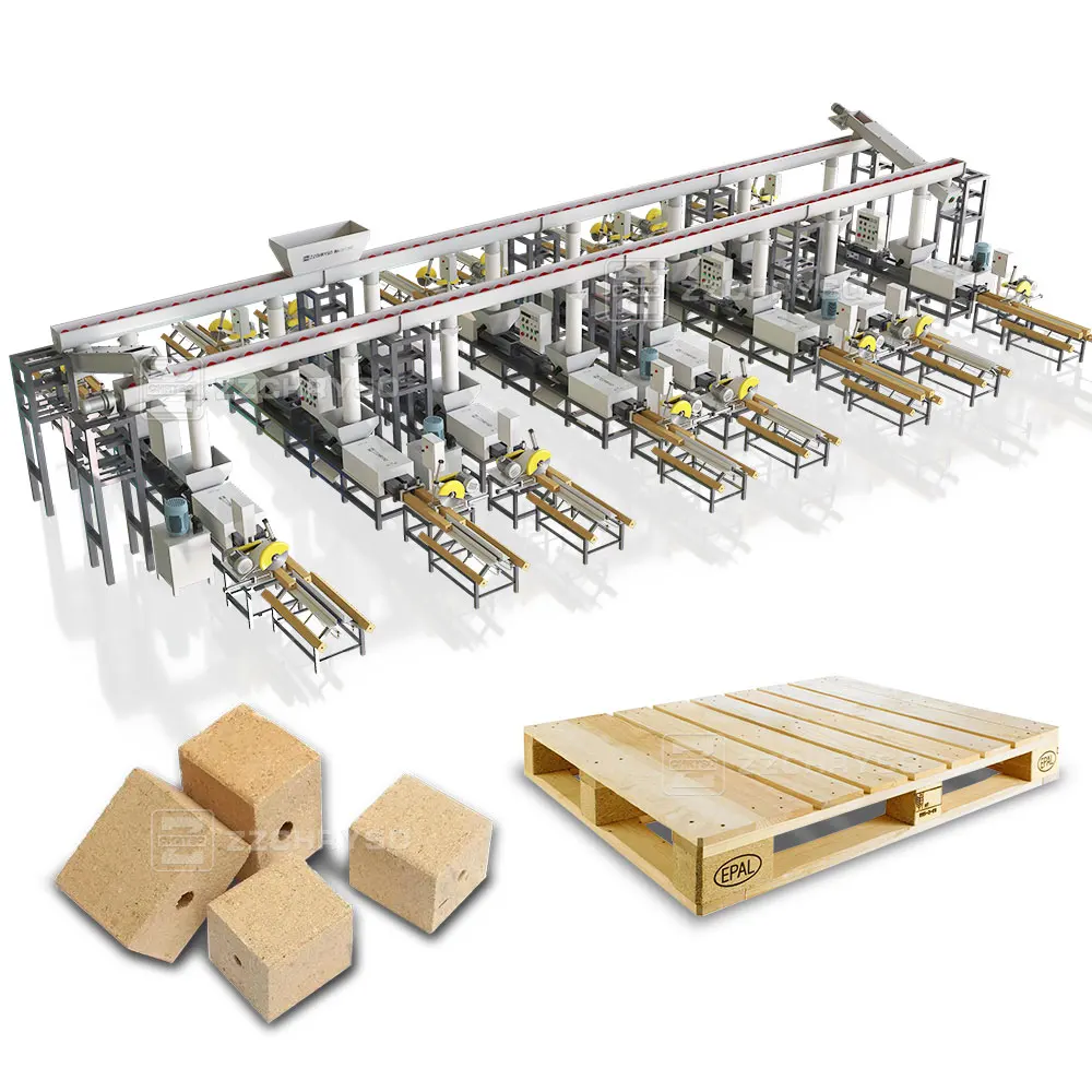 wood pallet block production line sawdust pallet feet  hot press machine