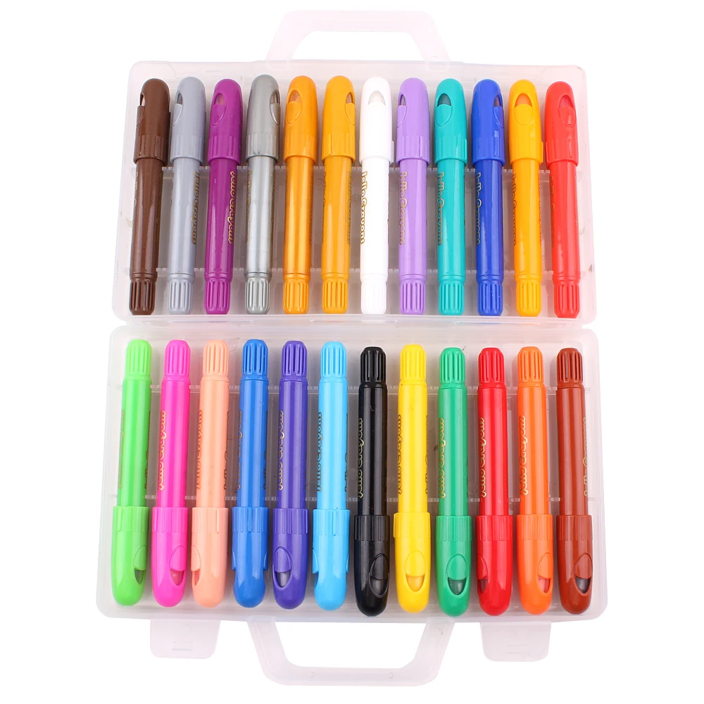 24 Colors rotating pen body silky crayon set box for kids drawing