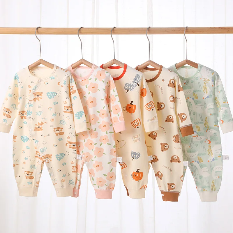 New spring and autumn baby pure cotton long sleeve open crawling clothes