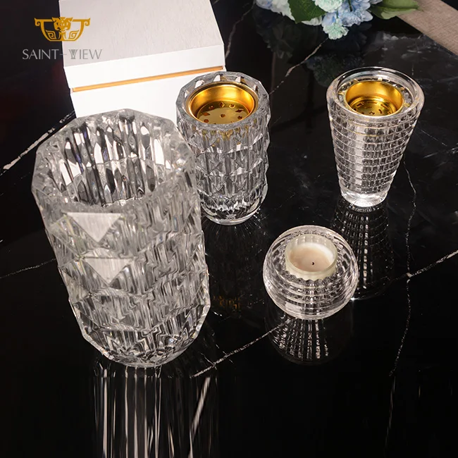 Incense Burner Crystal Unique Bukhoor Decoration High Quality Transparent Color Glass With Metal Plate