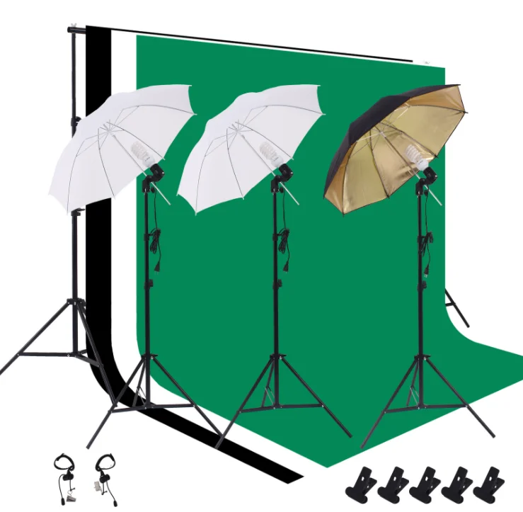 Photo Studio Continuous Lighting Kit with 2m*2m Background stand Photographic reflective umbrella and softboxes kit