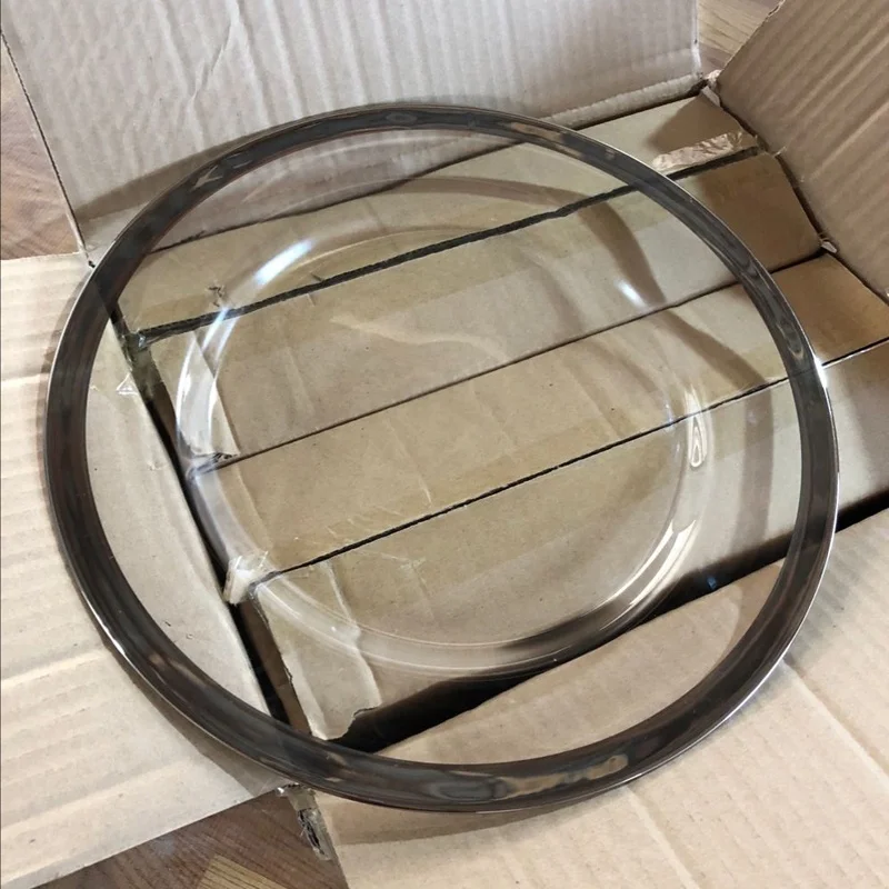 factory custom gold wide rim glass charger plate for wedding events table decorations/various colored wide rim tableware dishes