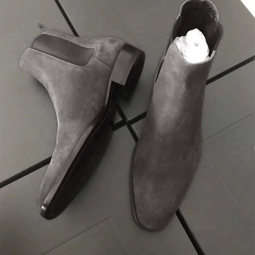 Dropshipping Custom Logo Fashion Design Leather Boots Plus Size Western Suede Leather Men Chelsea Boots