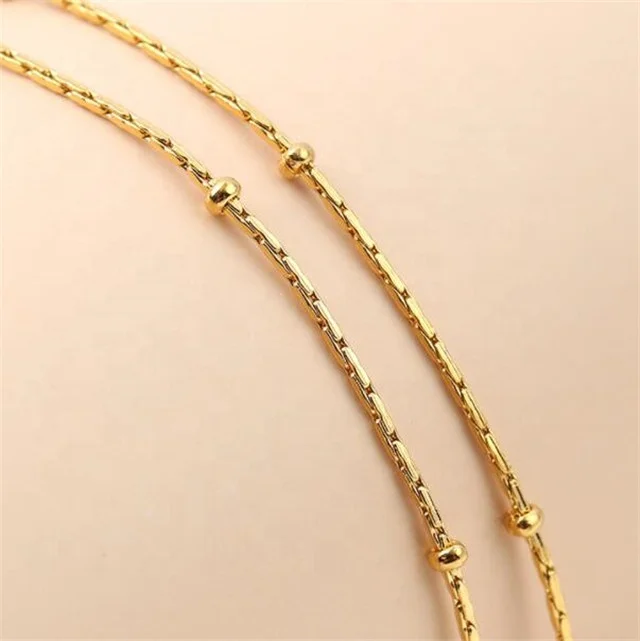 Yiwu Aceon Stainless Steel No Space Tight Link Strong Thin Chain Stylish Single Bead Rectangle Link Elegant Plain Chain Necklace