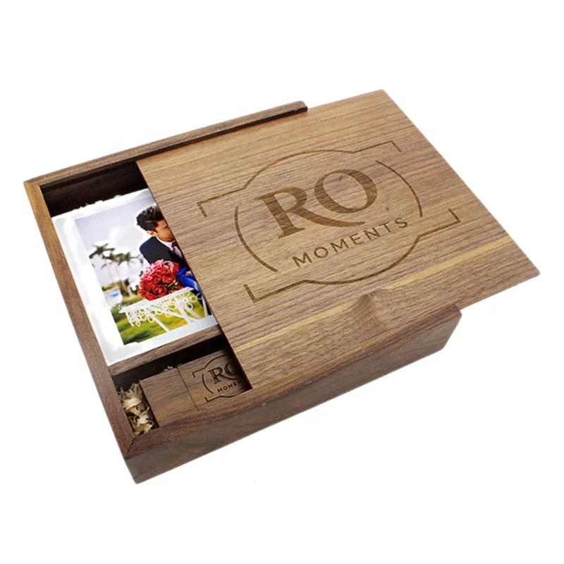 4*6 inch Wood USB Memory Box with Acrylic Lid and Flash Drive Engraved Gift Box for Photographers Wood Wedding Photo Box