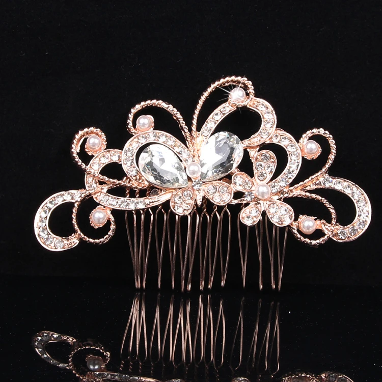 
Fashion Bride Hair Jewelry Accessories Alloy Rhinestone Pearl Hair Comb for Wedding 