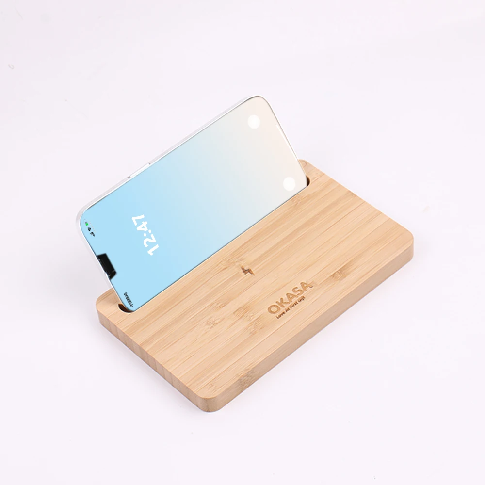 Desktop Wireless Charger 10W Mobile Phone 2-in-1 Charger Smart Fast Charger Mobile Phone Bamboo Material Eco-friendly