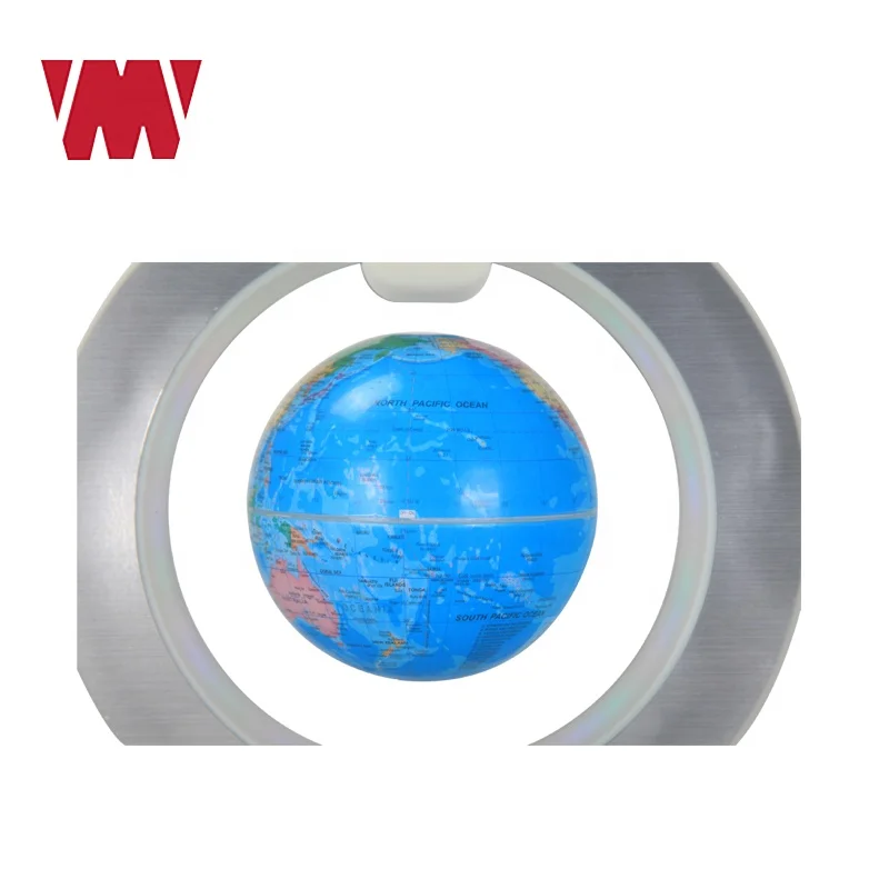 
High quality desktop decoration D.10.6cm magnet floating world globe plastic political map ball round LED circle shape base 