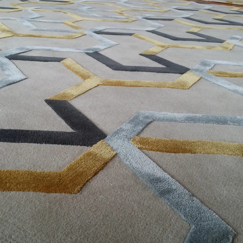 high quality hand made carpet gold and grey carpet rug with wool silk carpet from China