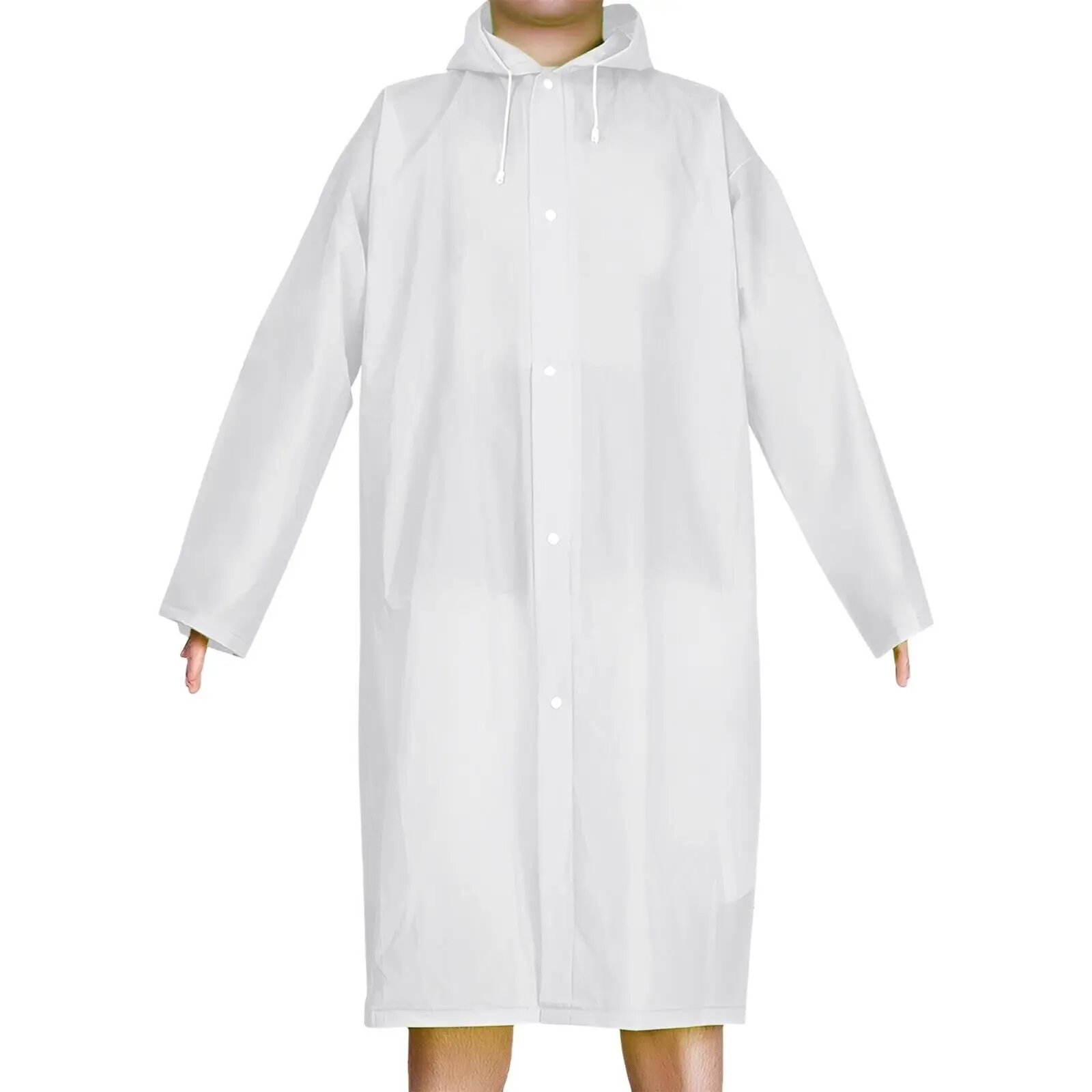 EVA Raincoat Unisex Reusable Rain Coat Jacket Drawstrings Adult Hooded Poncho