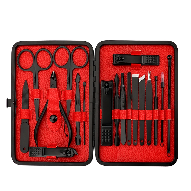 Manicure Set 18 in 1 Stainless Steel Professional Pedicure Kit Nail Scissors Grooming Kit with Black Leather Travel Case