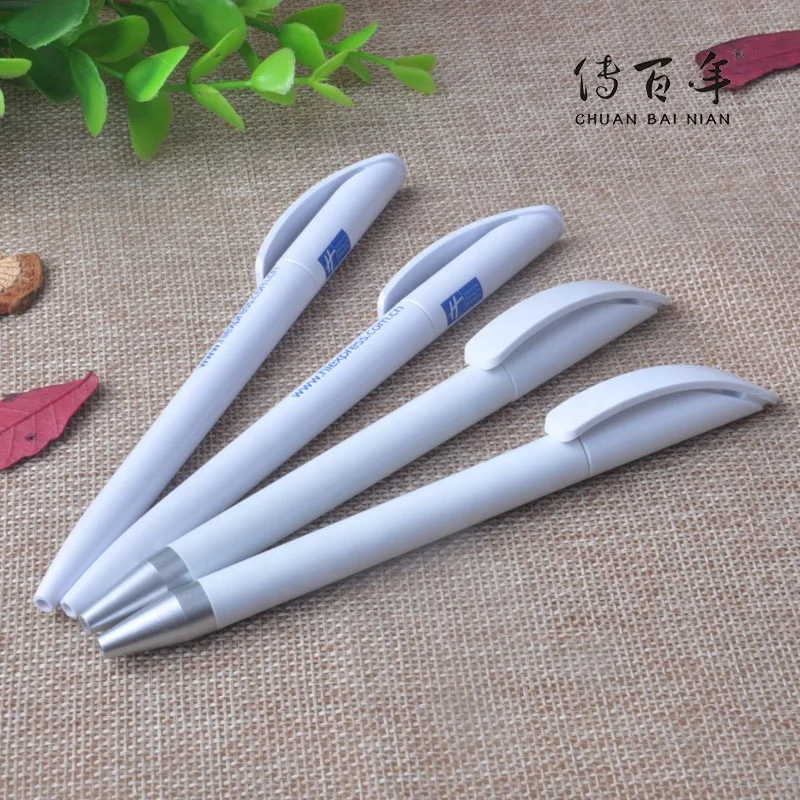Высококачественная пластиковая белая шариковая ручка с пользовательским логотипом