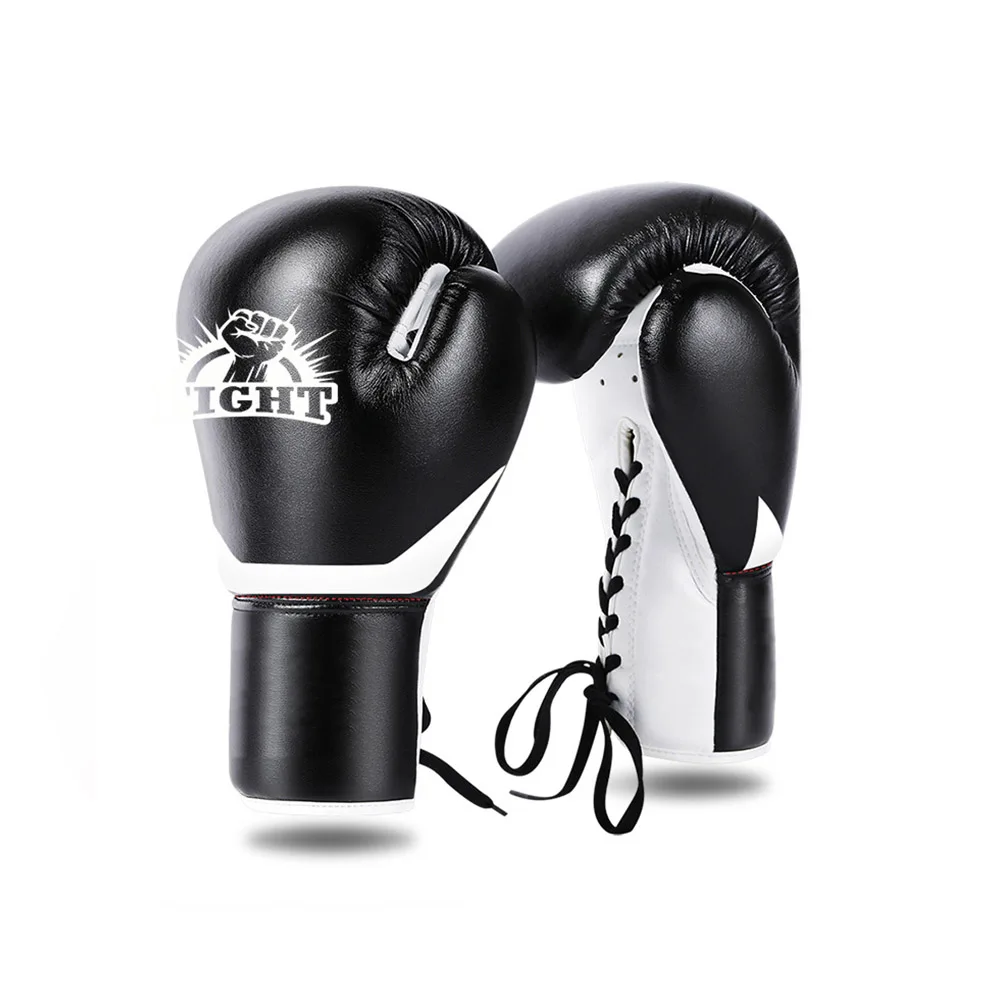 Оптовая продажа, Индивидуальные боксерские перчатки из искусственной кожи OEM, Смешанная Боевая кожа с поддержкой запястья, черный цвет, 8 унций, 10 унций, 12 унций, 14 унций, 16 унций