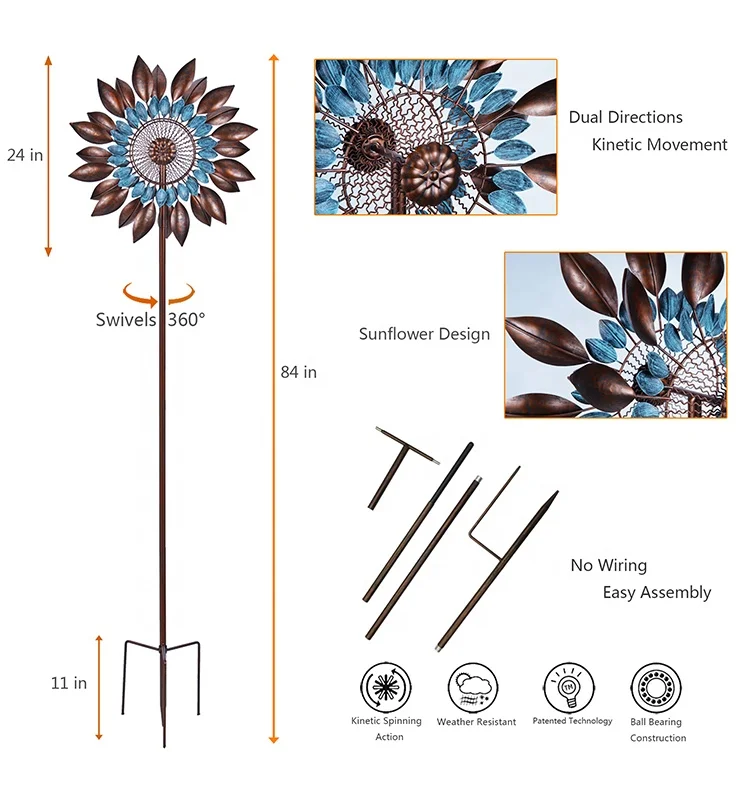 Hourpark High-grade garden decoration Double-sides blue and copper wind spinners for