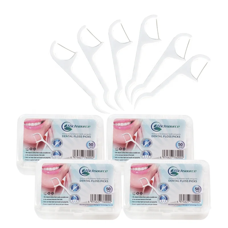 Eco Friendly Plastic Box 50PCS Mint Flavor Gum Dental Stick UHMWPE Floss Toothpick Thread Dental Floss Picks