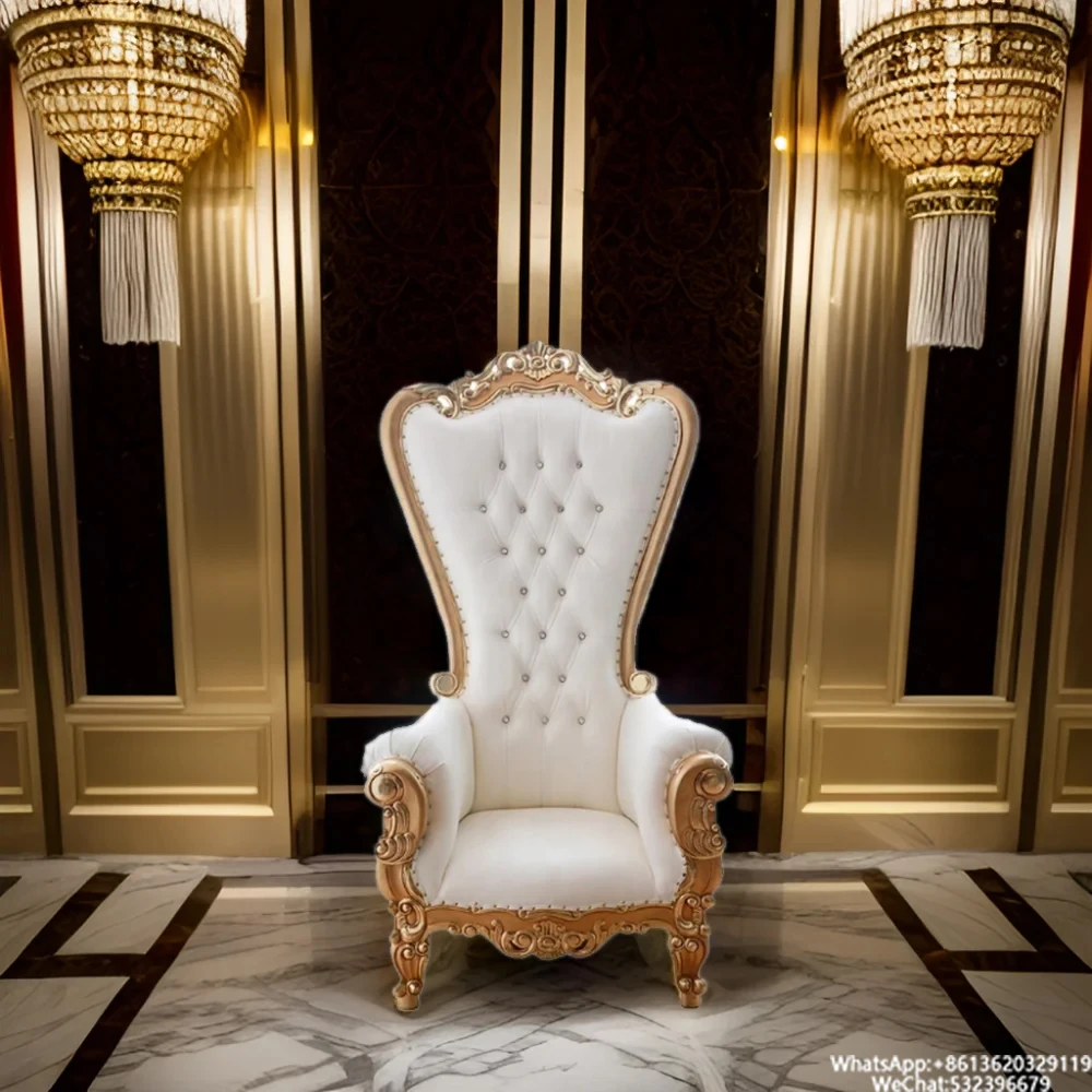Antique King Throne Chair Solid Gold Wood Carved Mahogany High Back Classic Design for Hotel Furniture Wedding Banquets Dining