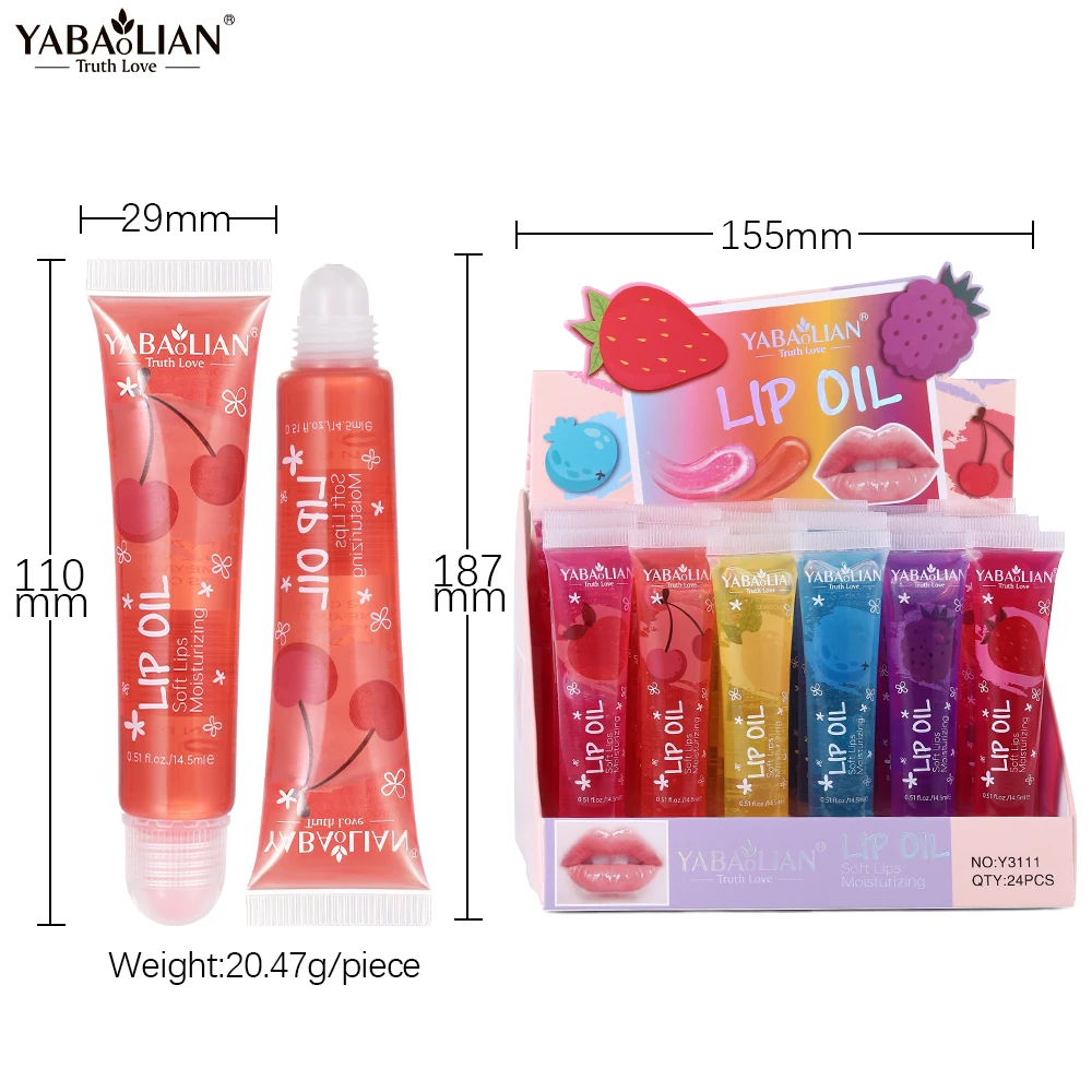 6-Color Long-Lasting Hose Hydrating Lip Gloss MultiColor Moisturizing Mirror Fruit Lip Oil Natural Liquid Makeup Customized LOGO