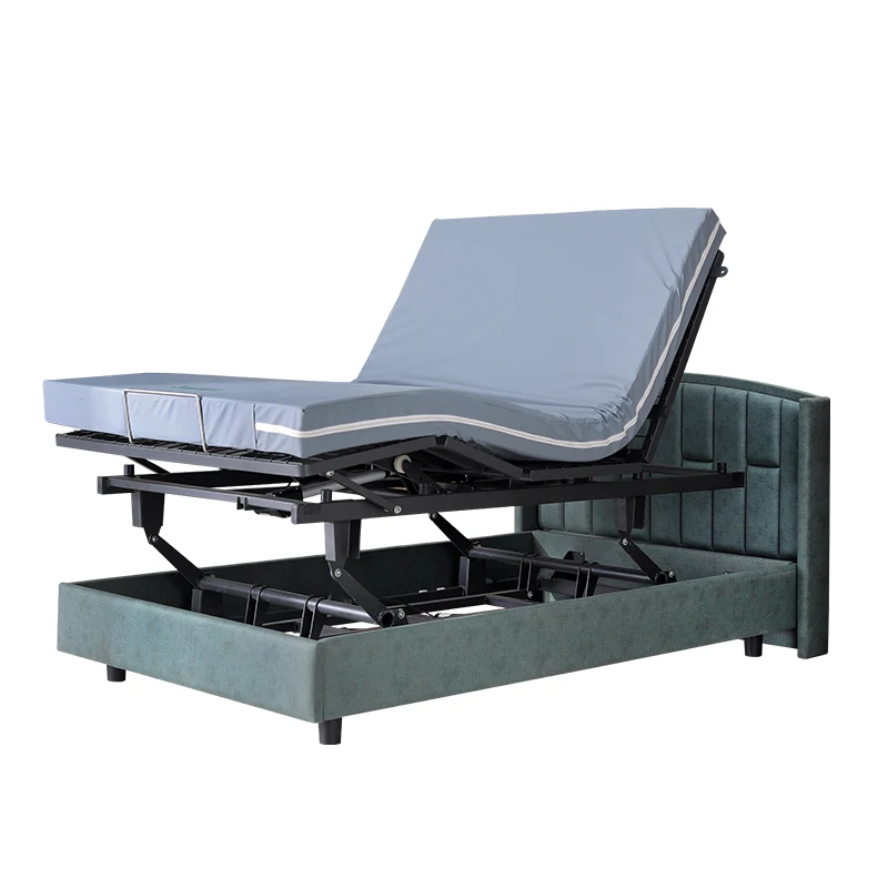 Modern Intelligent Home Bed with Remote Control Height Adjustment Made of PU Material and Metal for Living Room