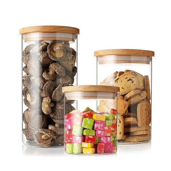 Air tight food grade storage containers bamboo lid storage glass food jars glass storage containers with lids Storage-148S