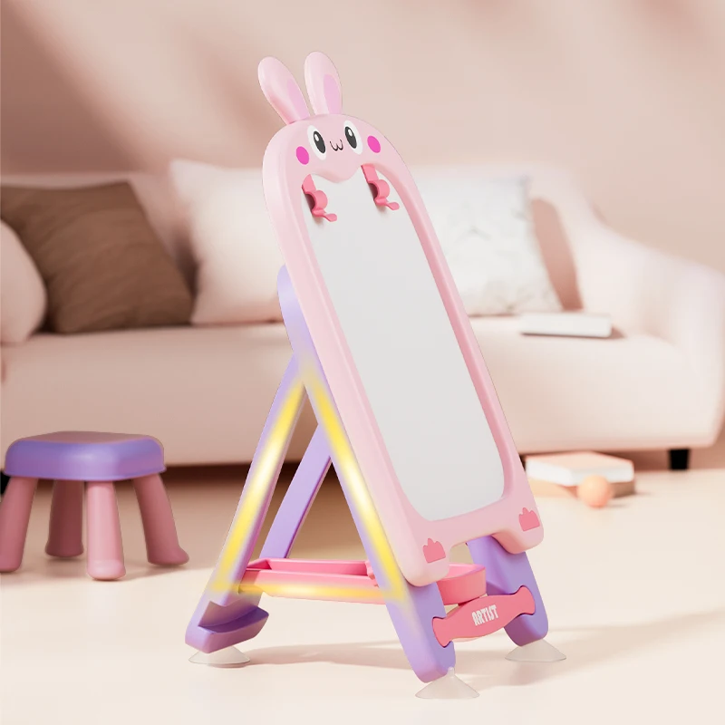 Double Drawing Board with Painting Accessories Blackboard Home School Supplies Height-Adjustable Standing Art Easel for Toddler