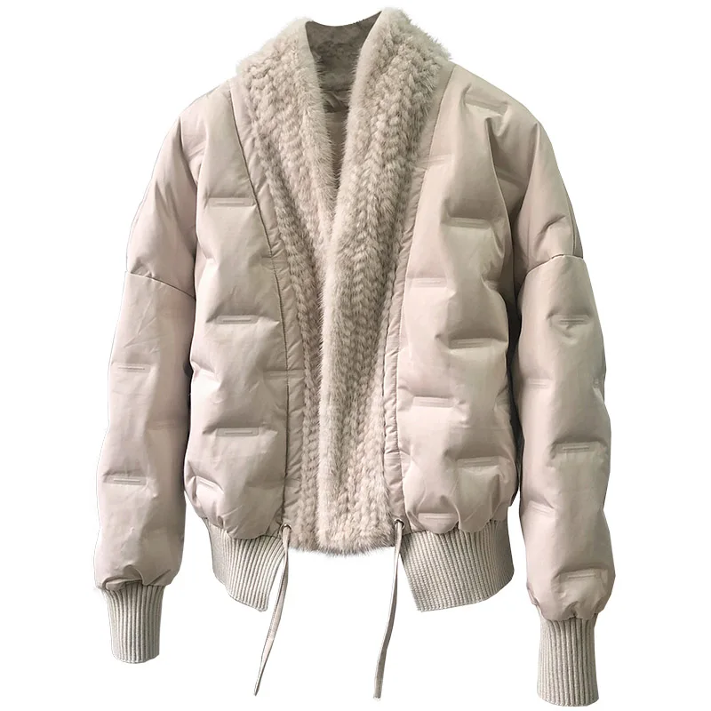 OFTBUY 2021 New Winter White Duck Down Down Jacket Women Coat Real Natural Weave Mink Fur Collar Loose Luxury Warm Outerwear