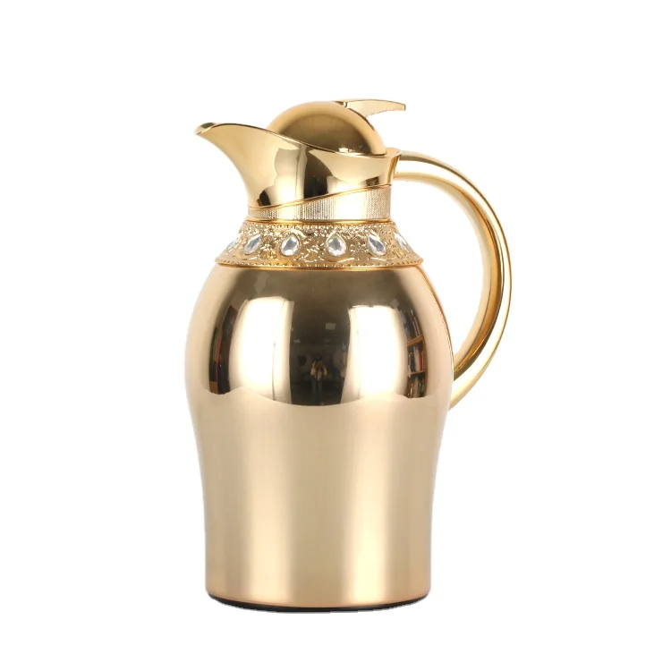 2023 May Flower 1.0L Gold plating Vacuum Flask Luxury  Arabic Coffee Pot  High Quality Tea Jug