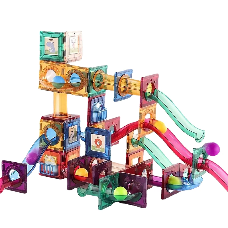 Wholesale Hot Style Intellectual Children  Magnet Tiles Building Block DIY Educational Marble Run Rolling Ball Magnetic Toys