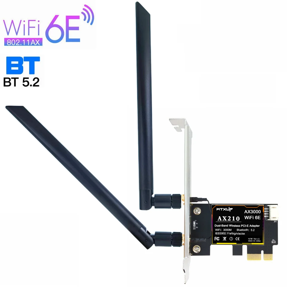 5374Mbps WIFI 6E PCI-E Wireless Network Card AX210 802.11AX 2.4G/5G/6Ghz 3 Band PCI e WIFI 6 PCIE 2 in 1 WIFI Bluetooth Adapter