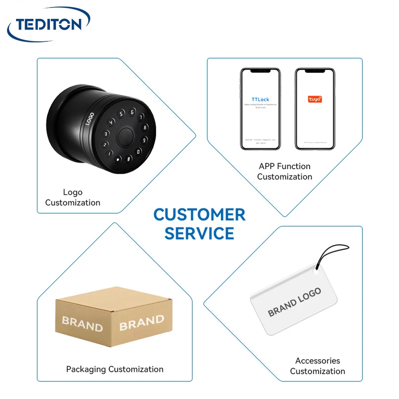 Tediton Magnetic High Quality Wifi App Code Intelligent Front Door Fingerprint Smart Gate Lock