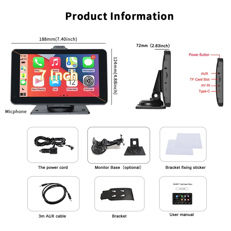 SUNWAYI Wireless CarPlay Android Auto Player Car Truck Headrest Monitor 1080P Back Camera Mirror BT USB FM DVR Car Monitor